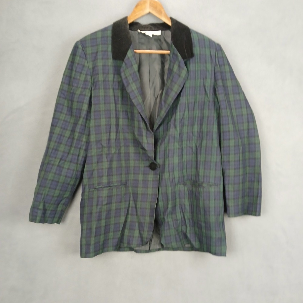 Fundamental Things Petites Blazer Dress Jacket Womens 12 Multicolor Plaid Formal